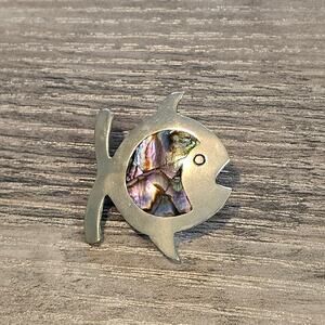 Vintage Alpaca Silver & Abalone Fish Brooch Pin from Mexico